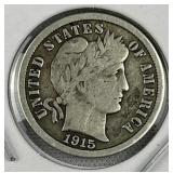 1915-S Barber Silver Dime, Fine, US 90%