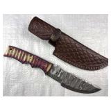 Damascus Steel Fixed Huntman Knife w/ Sheath