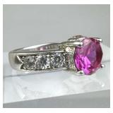 925 Silver Pink Sapphire & Zirconia Ring