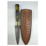 Damascus Steel Fixed Stiletto Knife w/ Sheath