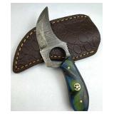 Damascus Steel Fixed Karambit Blade Knife w Sheath