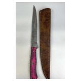 Damascus Steel Fixed Long Fillet Knife w/ Sheath