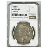 1923-S Peace Silver Dollar, NGC AU Det-Cleaned