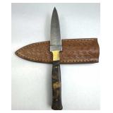 Damascus Steel Fixed Stiletto Knife w/ Sheath