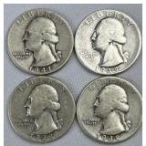 (4) 1941-1948 Silver Washington Quarters, 90%
