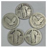 (5) Standing Liberty Silver Quarters, US 90%