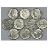 (10) 1948-1964 Silver Rosevelt Dimes, US 90%