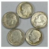 (5) 1948-1964 Silver Rosevelt Dimes, US 90%