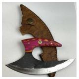 Handmade Steel Fixed Sickle Blade Knife w/ Sheath