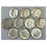 (10) 1948-1964 Silver Rosevelt Dimes, US 90%