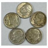 (5) 1948-1964 Silver Rosevelt Dimes, US 90%