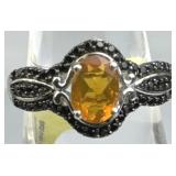 925 Silver Orange Citrine w/ Black Tourmaline Gems