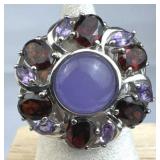 925 Silver Lavender Center Garnet & Amethyst Flowe