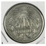 1907 Mexico Silver 50 Centavos Coin