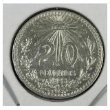 1928 Mexico Silver 20 Centavos Coin, Quality