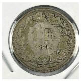 1894 Swiss Silver 1 Franc Coin