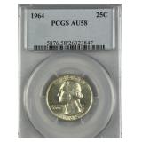 1964 Silver Washington Quarter, PCGS AU58