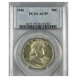 1948 Franklin Silver Half Dollar, PCGS AU55