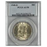 1948-D Franklin Silver Half Dollar, PCGS AU58