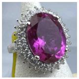 925 Silver Bright Pink Amethyst White Topaz Accent