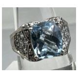 925 Silver Sky Blue Topaz Diamonds Blue Spinel Rin