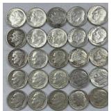(25) Silver Roosevelt Dimes 90%, Mixed Dates