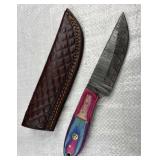 Damascus Steel Fixed Blade Knife w/ Sheath