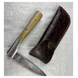 Damascus Steel Folding Blade Knife w/ Sheath