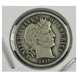 1911 Barber Silver Dime, Quality, US 90% 10c