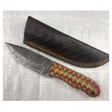 Damascus Steel Fixed Blade Knife w/ Sheath