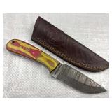Damascus Steel Fixed Blade Knife w/ Sheath