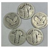 (5) Standing Liberty Silver Quarters, US 90%