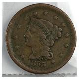 1855 US Braided Hair Large Cent Coin