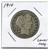 1910 Barber Silver Half Dollar, Lower Mintage