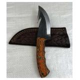 Handmade Steel Fixed Gut Hook Blade Knife w Sheath
