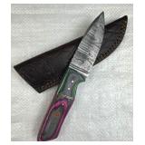 Damascus Steel Fixed Blade Knife w/ Sheath