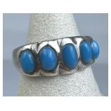 925 Silver 5 Oval Turquoise Sleeping Beauty Ring