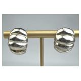 925 Silver Puffy Ribbed Post Earrings