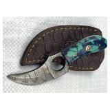 Damascus Steel Fixed Karambit Blade Knife w Sheath
