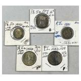(5) Silver Philippines 10c-20c Coins