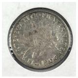 1904 Silver France 1 Franc Coin