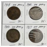 (4) 1900-1940 Great Britain Large Penny Coins
