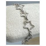 925 Silver Italy Textured Star Link Charm Bracelet