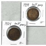 (2) 1924-1939 Great Britain Half Penny Coins