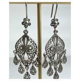 925 Silver Filigree Chandelier French Wire Earring