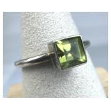925 Sterling Silver Square Peridot Ring