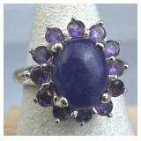925 Silver Lavender Jadeite Halo Amethyst Ring