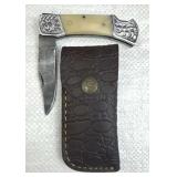 Damascus Steel Folding Blade Knife w/ Sheath