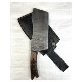 Damascus Steel Fixed Blade Cleaver Knife w/ Sheath