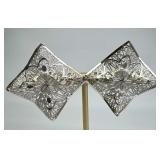 925 Silver Vtg. Art Deco Filigree Square Post Earr
